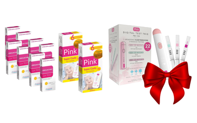 Zestaw Domowe Laboratorium Test owulacyjny LH 4x5szt + Pink Test ciążowy płytkowy super czuły 2 sztuki + zestaw do monitorowania płodności GRATIS!