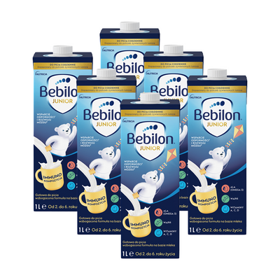 Bebilon JUNIOR gotowa do picia wzbogacona formuła na bazie mleka od 2. do 6. roku życia ZESTAW 6 x 1L