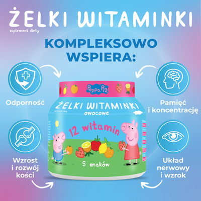 Żelki Witaminki "Świnka Peppa" dla dzieci 5 smaków 60 żelek	