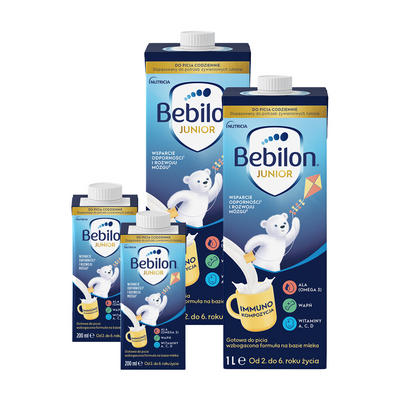 Bebilon JUNIOR gotowa do picia wzbogacona formuła na bazie mleka od 2. do 6. ZESTAW 2 x 200 ml + 2 x 1L