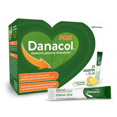 Danacol Plus w żelu na obniżenie cholestereolu smak cytrusowy 21 saszetek