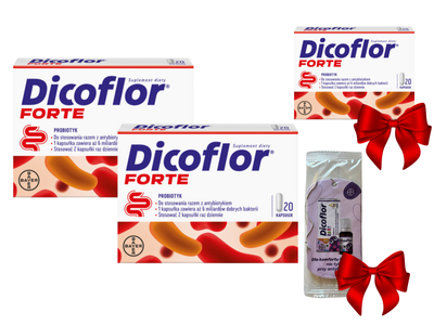 Dicoflor Forte probiotyk 6 milardów bakterii 20 kapsułek 2 + 1 GRATIS + pachnąca zawieszka do auta GRATIS!