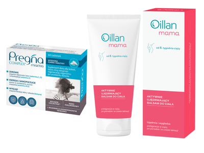 Pregna COMPLEX Mama witaminy dla mam 60 tabletek i Oillan balsam do ciała 200 ml