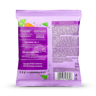 Crispy Natural Marchew o smaku tajskim - Suszone chipsy z marchwi ZESTAW 24 x 18 g 