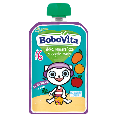 BoboVita Mus jabłko pomarańcza i soczyste mango KICIA KOCIA po 6 miesiącu 100 g