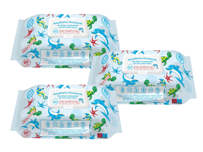Testeo nawilżane chusteczki dla dzieci 99,8% wody ZESTAW 3 x 80 sztuk