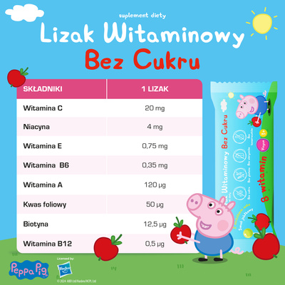 Lizaki witaminowe Świnka Peppa BEZ CUKRU smak jabłkowy 1 sztuka