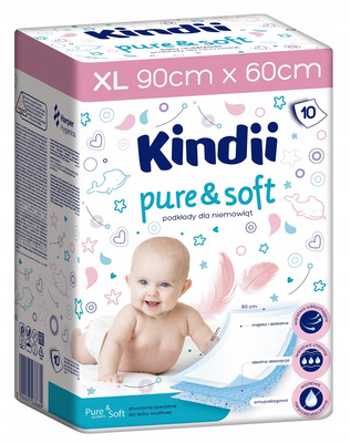 Kindii Pure & Soft Podkłady dla niemowląt 90 x 60 cm 10 sztuk