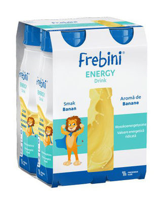 Frebini Energy Drink, smak bananowy, ZESTAW 16 x 200 ml. Żywność specjalnego przeznaczenia medycznego. Dla dzieci 1 - 12 lat