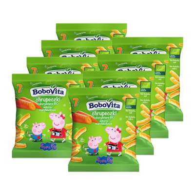Bobovita BIO Peppa Pig Chrupeczki kukurydziane marchewkowe ZESTAW 8 x 20 g