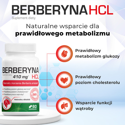 Berberyna HCL ODCHUDZANIE APETYT WĄTROBA 410 mg 60 kapsułek