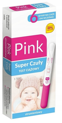 Pink Test ciążowy strumieniowy super czuły 1 sztuka USZKODZONY KARTONIK