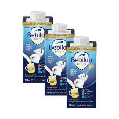Bebilon JUNIOR gotowa do picia wzbogacona formuła na bazie mleka od 2. do 6. roku życia ZESTAW 3 x 200 ml