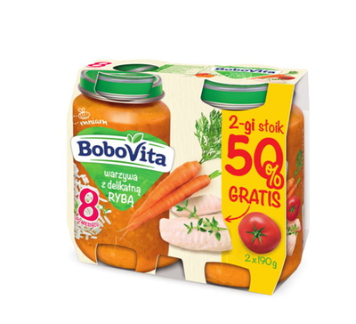 Obiadek dla dziecka BoboVita Warzywa z delikatną rybą po 8 miesiącu 190g 1+1 50% GRATIS