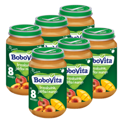 BoboVita Brzoskwinie, jabłko i mango  po 8. miesiącu ZESTAW 6x190g