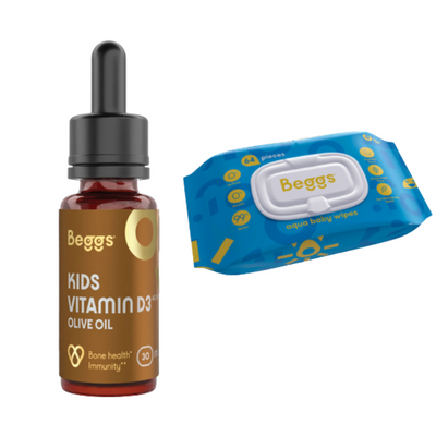 Beggs zestaw witaminy D3 i chusteczek nawilżanych dla maluchów - klucz do odpowiedniej pielęgnacji i wzmacniania odporności!