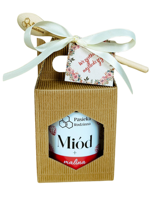 Pasieka Rodzinna zestaw prezentowy z miodem malinowym 410 g