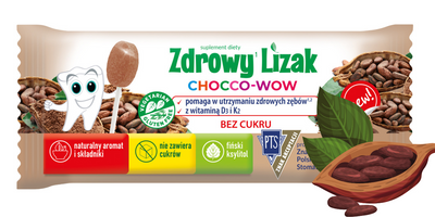 Zdrowy lizak dla dzieci mniam mniam z witaminami smak kakaowy ZESTAW 10 sztuk