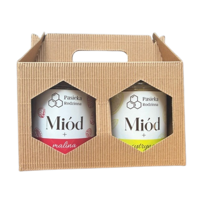 Pasieka Rodzinna zestaw prezentowy miód cytrynowy i malinowy 2 x 410 g
