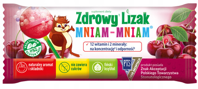 Zdrowy lizak dla dzieci mniam mniam z witaminami smak wiśniowy KULKA 1 sztuka