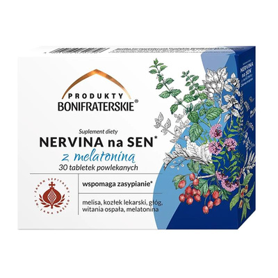 Produkty Bonifraterskie Nervina na sen z melatoniną SPOKOJNY SEN 30 tabletek