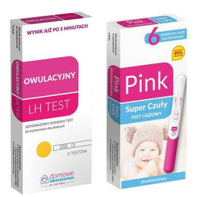 Zestaw Domowe Laboratorium Test owulacyjny LH + Pink Test ciążowy strumieniowy super czuły