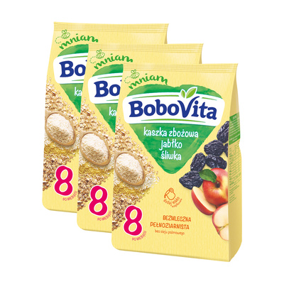 BoboVita Kaszka zbożowa jabłko śliwka po 8 miesiącu ZESTAW 3x180g
