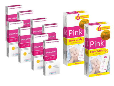 Zestaw Domowe Laboratorium Test owulacyjny LH 40szt + Pink Test ciążowy płytkowy super czuły 2szt + zestaw do monitorowania płodności GRATIS!