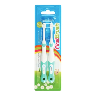 BRUSH-BABY FirstBrush DUO szczoteczki zielone dla dzieci 0-18 miesięcy 2 sztuki 