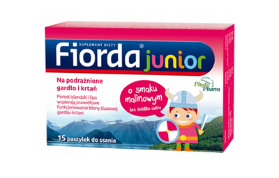 Fiorda Junior pastylki do ssania malinowe na gardło dla dzieci 15 sztuk