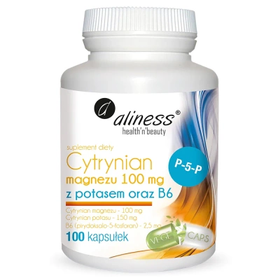 Aliness Cytrynian Magnezu 100 mg z potasem oraz B6 100 MAGNEZ POTAS 100 kapsułek