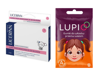 Licerinn gumki na wszy przeciw wszom + Lupio gumki na wszy ZESTAW 2 opakowania