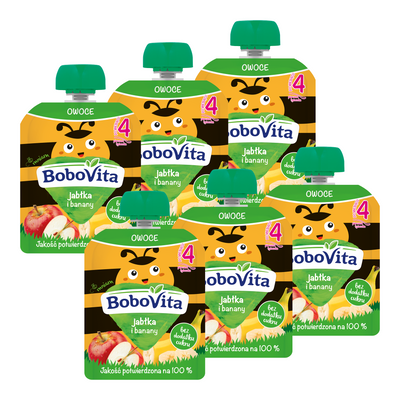 BoboVita Mus jabłka i banany po 4. miesiącu ZESTAW 6 x 80 g