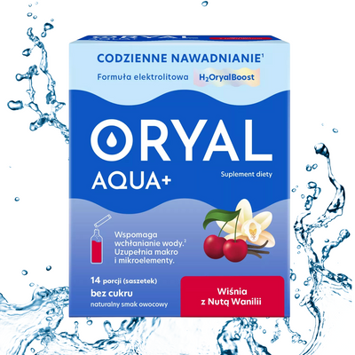 Oryal Aqua+ elektrolity z prebiotykiem wiśnia z nutą wanilii 14 saszetek