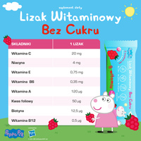 Lizaki witaminowe Świnka Peppa BEZ CUKRU smak malinowy 1 sztuka