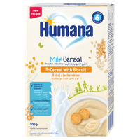 Humana Kaszka mleczna 5 zbóż z herbatnikiem po 6. miesiącu 200 g krótka data