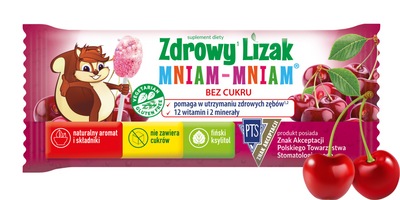 Zdrowy lizak dla dzieci mniam mniam z witaminami smak wiśniowy ŁEZKA 1 sztuka