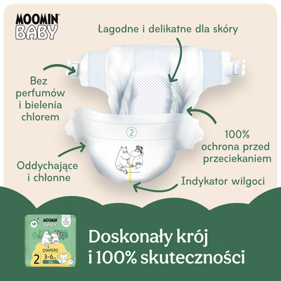 Moomin Baby 2 Newborn 3–6 kg (56 szt), eko pieluszki + CHUSTECZKI BEGGS GRATIS!