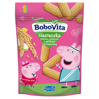 BoboVita Ciasteczka Peppa Pig pszenno-orkiszowe z jabłkiem i brzoskwinią po 1 roku życia ZESTAW 6 x 150 g