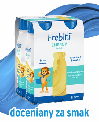 Frebini Energy Drink, smak bananowy, ZESTAW 16 x 200 ml. Żywność specjalnego przeznaczenia medycznego. Dla dzieci 1 - 12 lat