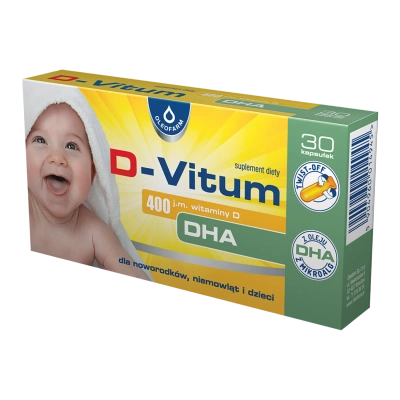 D-Vitum witamina D + DHA dla noworodków, niemowląt i dzieci 400 j.m., 30 kapsułek twist-off