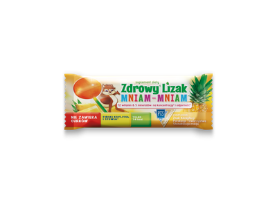 Zdrowy lizak dla dzieci mniam mniam z witaminami smak ananasowy KULKA 1 sztuka