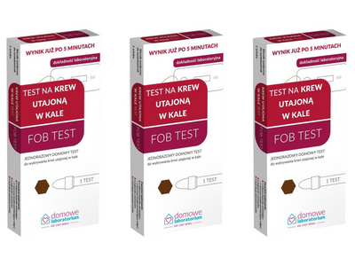 Test FOB do wykrywania krwi utajonej w kale ZESTAW 3 sztuk