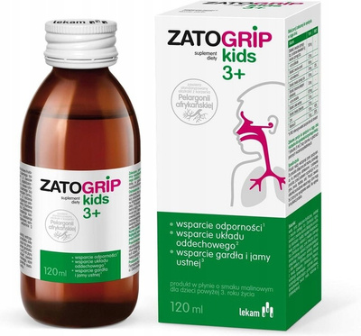 Zatogrip Kids 3+ syrop dla dzieci o smaku malinowym 120 ml