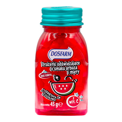 Dosfarm drażetki odświeżające o smaku arbuza i mięty z witaminą C DUŻE OPAKOWANIE 45 g