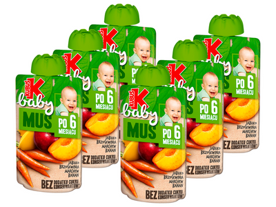 Kubuś Baby Mus po 6 miesiącu jabłko brzoskwinia marchew banan ZESTAW 6 x 100 g