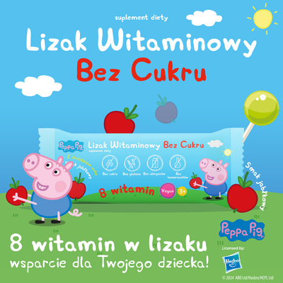 Lizaki witaminowe Świnka Peppa BEZ CUKRU smak jabłkowy 1 sztuka
