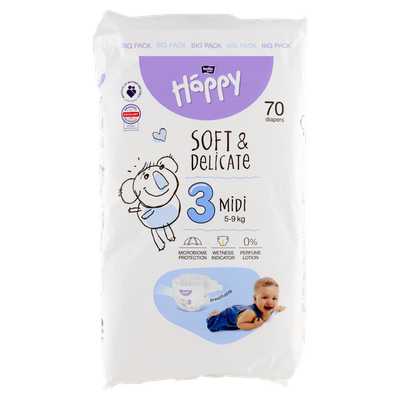 Bella Baby Happy Pieluszki jednorazowe 3 midi 5-9 kg 70 sztuk