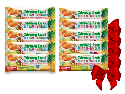 Zdrowy lizak dla dzieci mniam mniam z witaminami smak ananasowy ZESTAW 5 + 5 sztuk GRATIS!