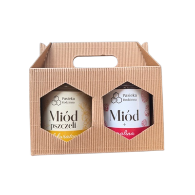 Pasieka Rodzinna zestaw prezentowy miód wielokwiatowy i malinowy 2 x 240 g